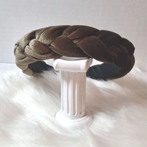 New ARMY GREEN BRAIDED VELVET HEADBAND - Picture 2 of 6